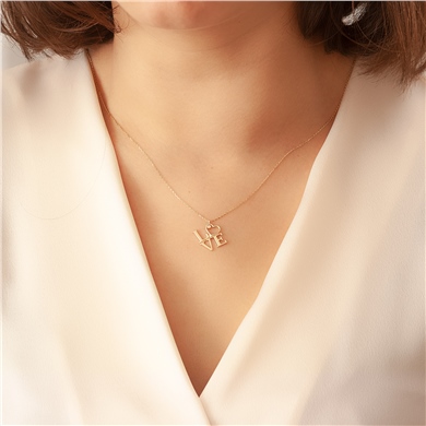 Solid Gold 0.01 ct. Diamond Love Necklace