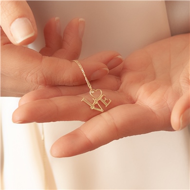 Solid Gold 0.01 ct. Diamond Love Necklace