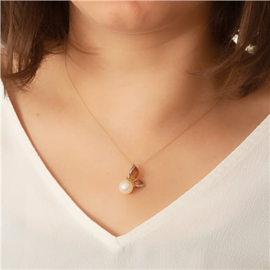 Solid Gold Enamel Butterfly Pearl Necklace