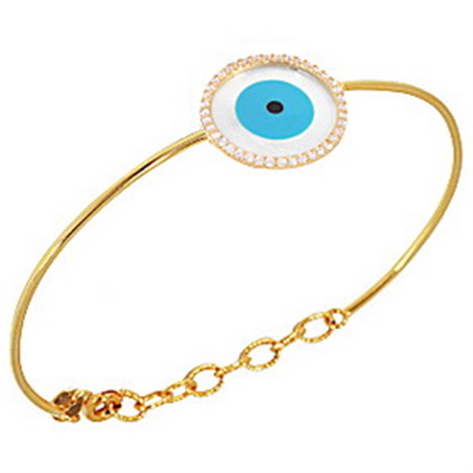 Solid Gold Evil Eye Bangle Bracelet