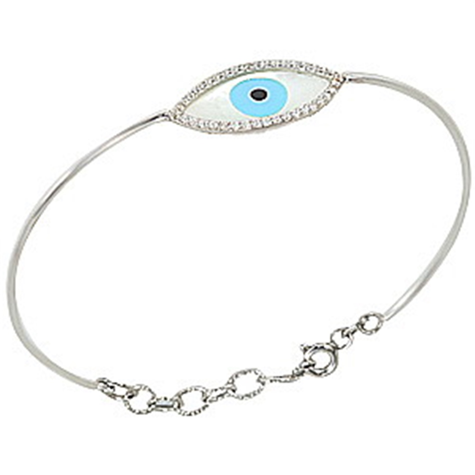 Solid Gold Evil Eye Bangle Bracelet