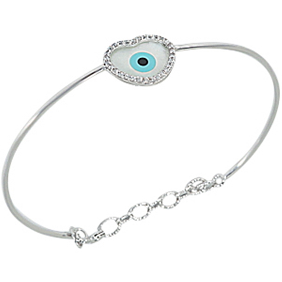 Solid Gold Evil Eye Bangle Bracelet