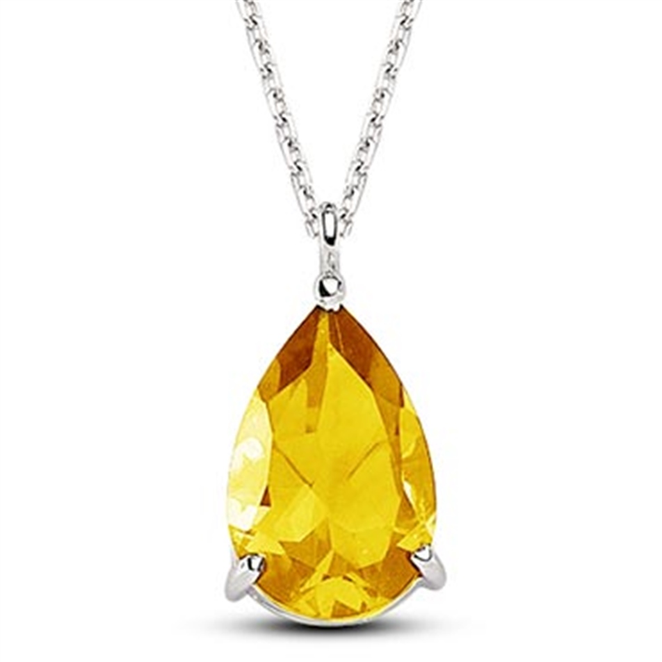 Solid Gold Drop Citrine Necklace