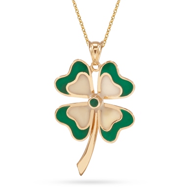 Solid Gold Enamel Clover Necklace