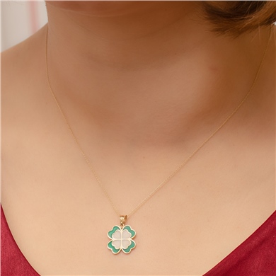 Solid Gold Enamel Clover Necklace