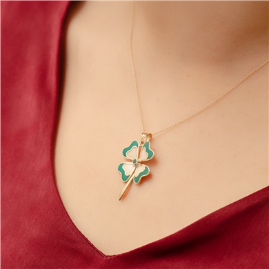 Solid Gold Enamel Clover Necklace