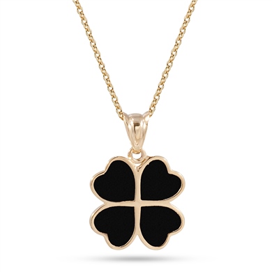 Solid Gold Enamel Clover Necklace