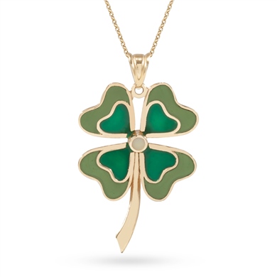 Solid Gold Enamel Clover Necklace