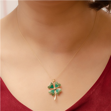 Solid Gold Enamel Clover Necklace