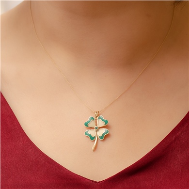 Solid Gold Enamel Clover Necklace