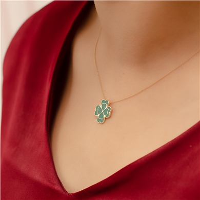 Solid Gold Enamel Clover Necklace