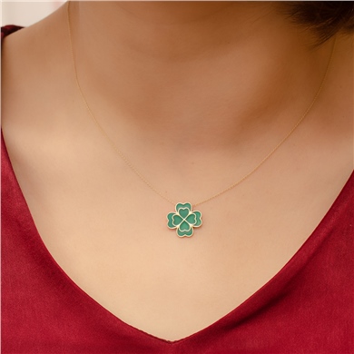Solid Gold Enamel Clover Necklace