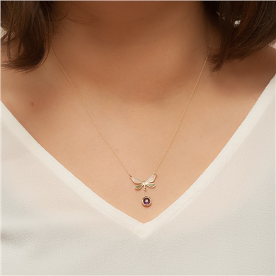 Solid Gold Enamel Butterfly Necklace