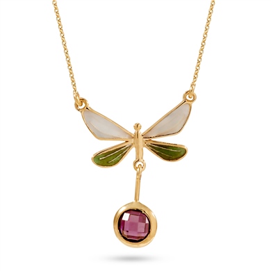 Solid Gold Enamel Butterfly Necklace