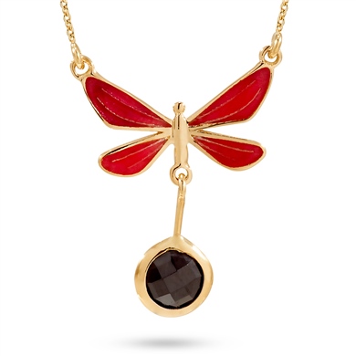 Solid Gold Enamel Butterfly Necklace
