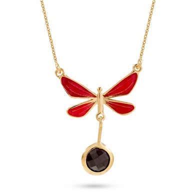 Solid Gold Enamel Butterfly Necklace