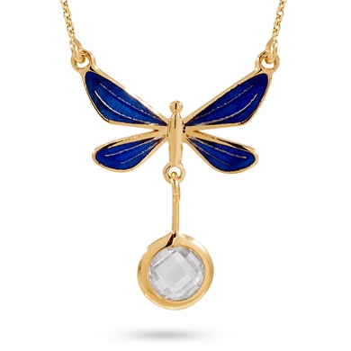 Solid Gold Enamel Butterfly Necklace