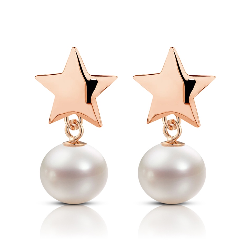 Solid Gold Star Pearl Earring
