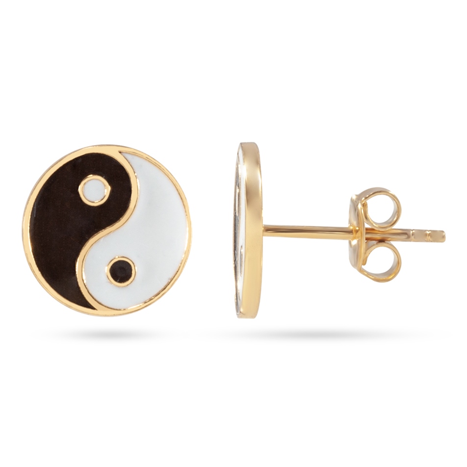Solid Gold Enamel Yin Yang Earring