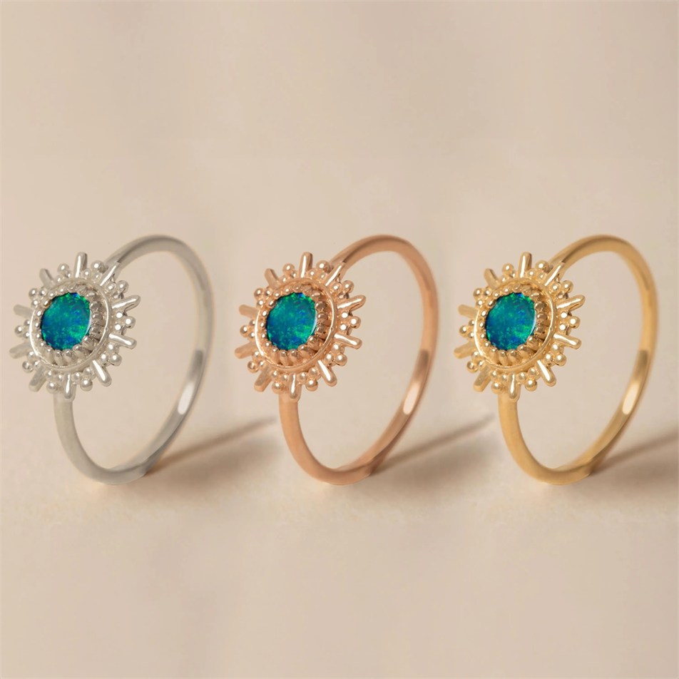 Radiant Sun Opal Solid Gold Ring