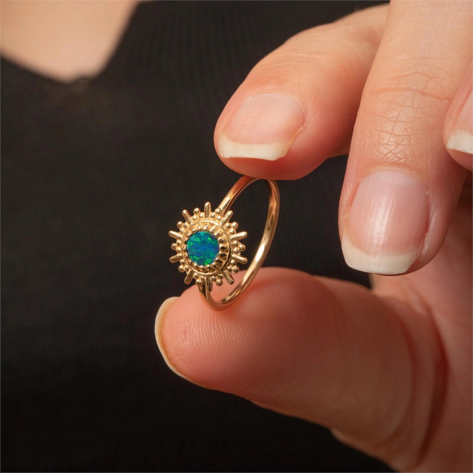 Radiant Sun Opal Solid Gold Ring