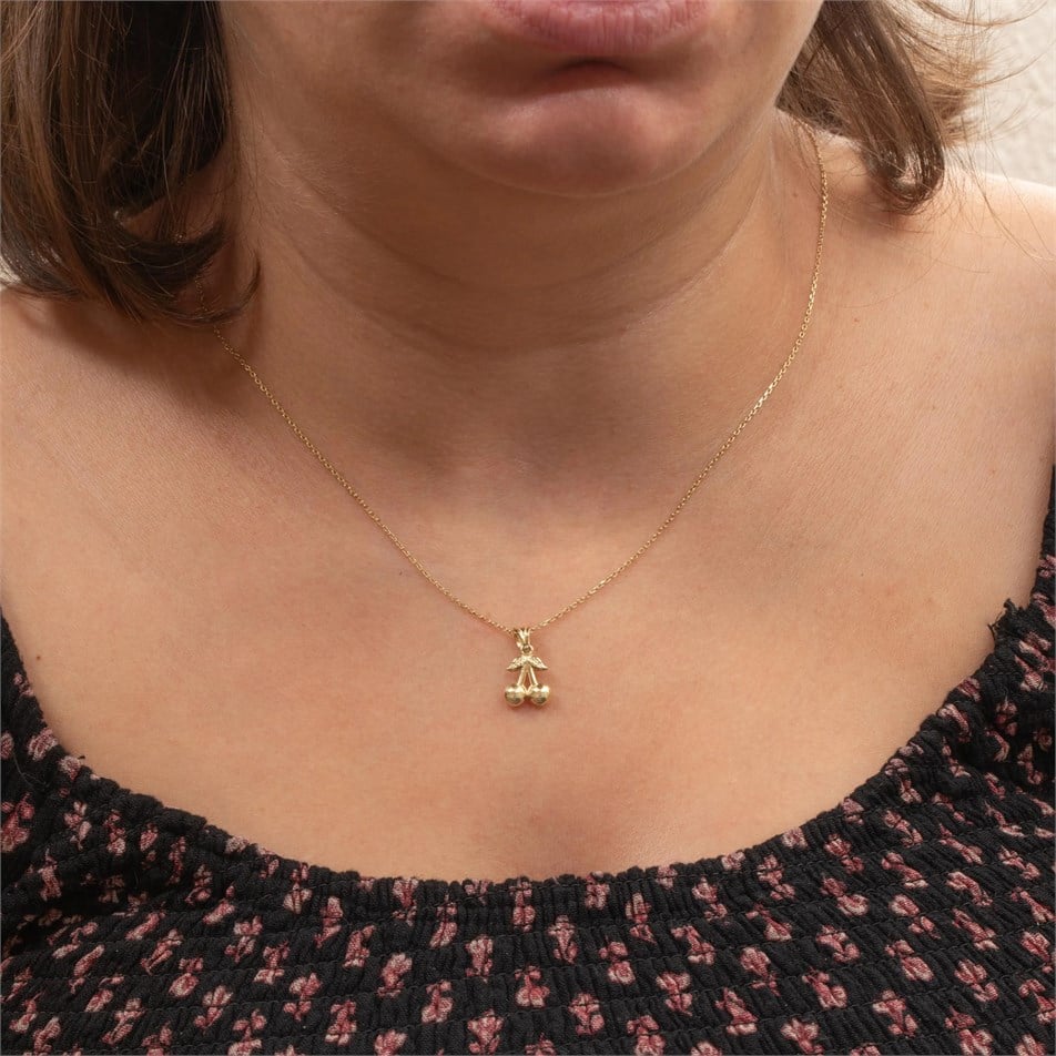 Sweet Cherry Solid Gold Necklace