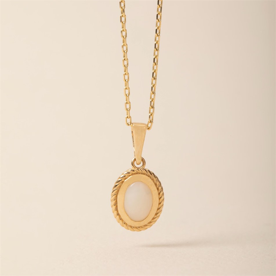 Minimal Oval Opal Altın Kolye