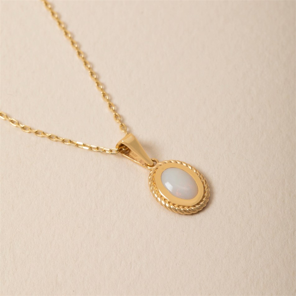 Minimal Oval Opal Altın Kolye