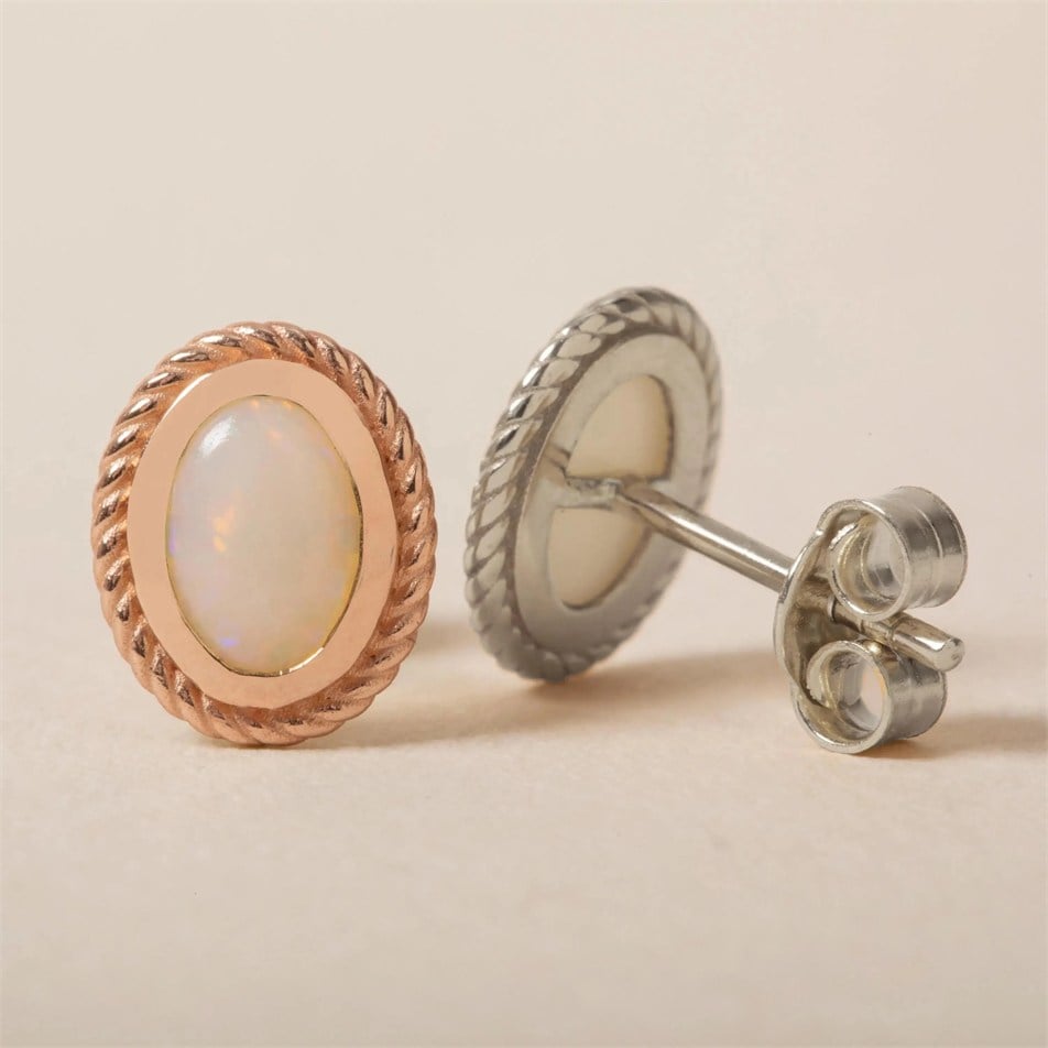 Minimalist Oval Opal Solid Gold Stud Earrings