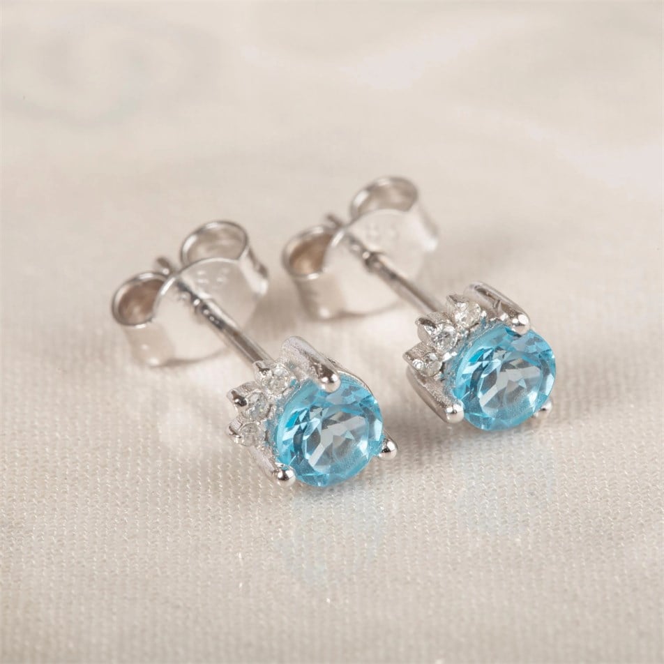 Pırlanta Işıltılı Topaz Altın Küpe