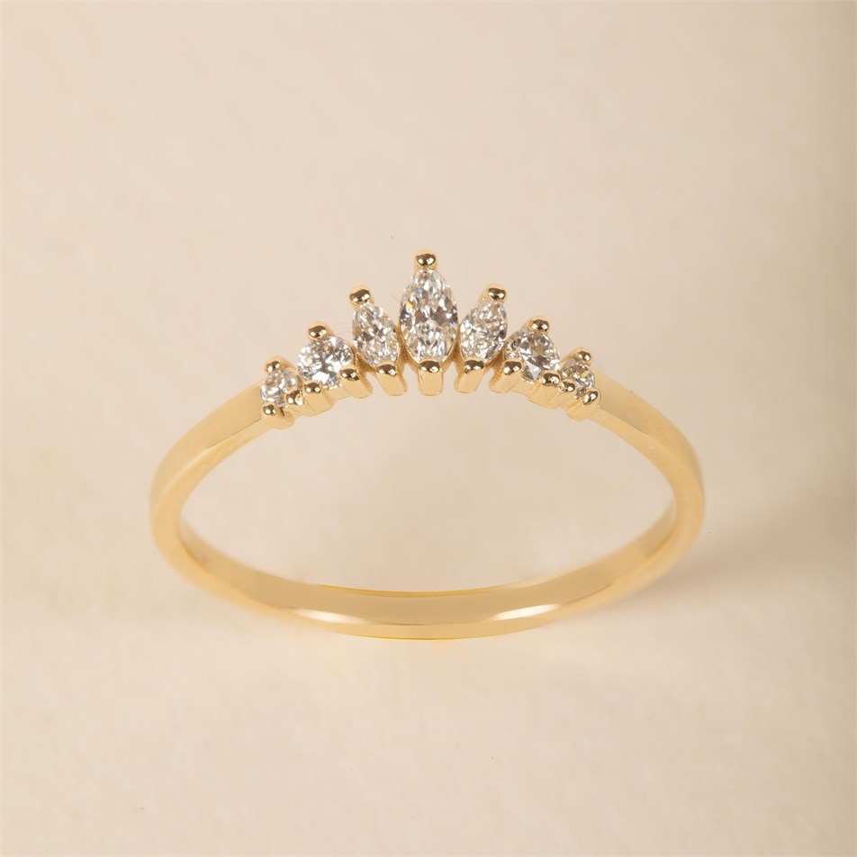 Elegant Marquise Lab Diamond Tiara Solid Gold Ring