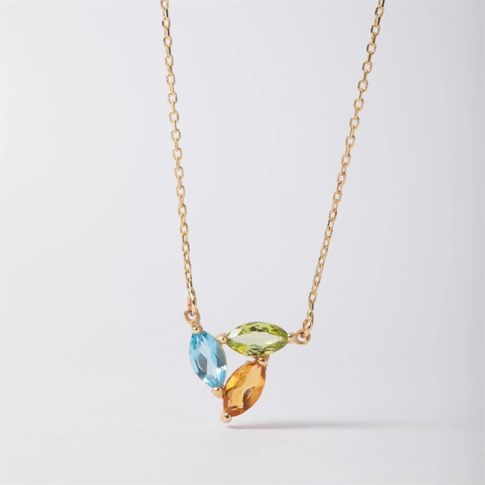 Sitrin Peridot ve Topaz Altın Kolye