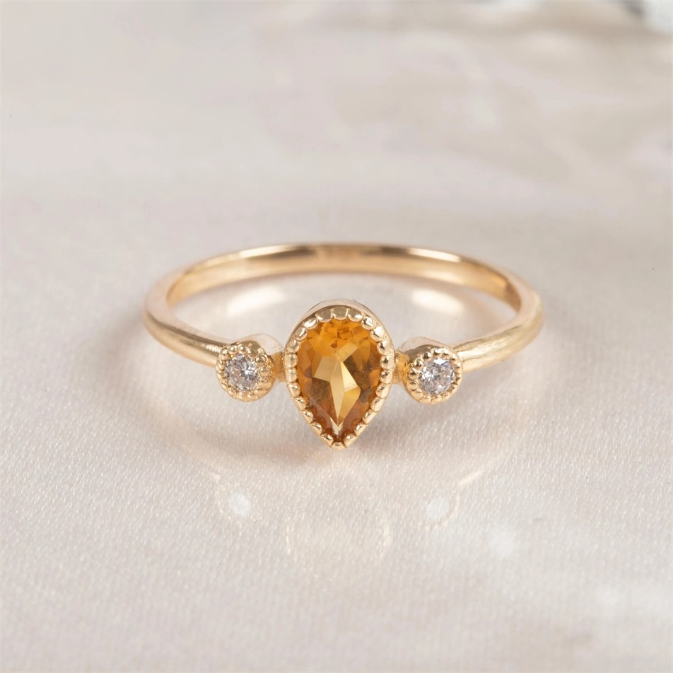 Sitrin Pırlanta Büyüsü Altın Yüzük