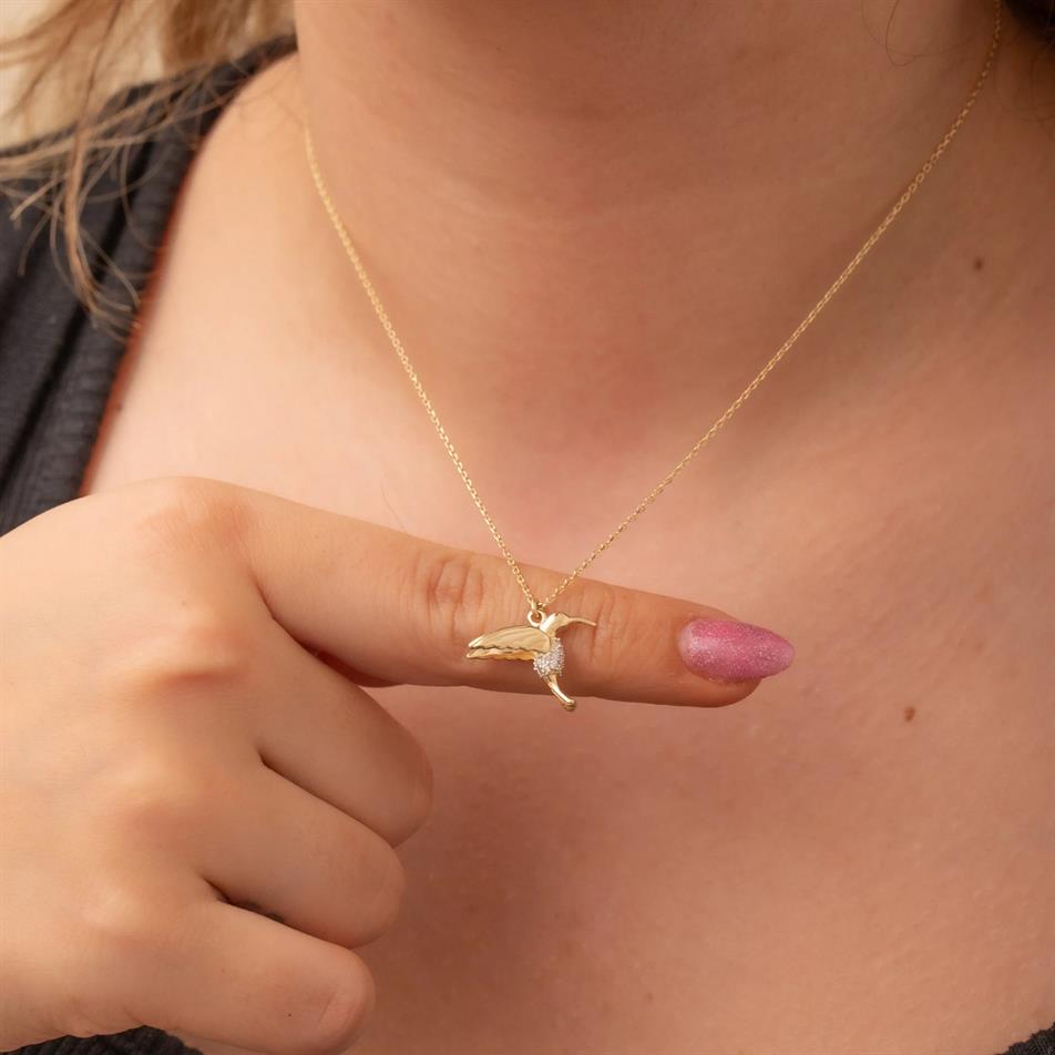 Solid Gold Hummingbird Necklace