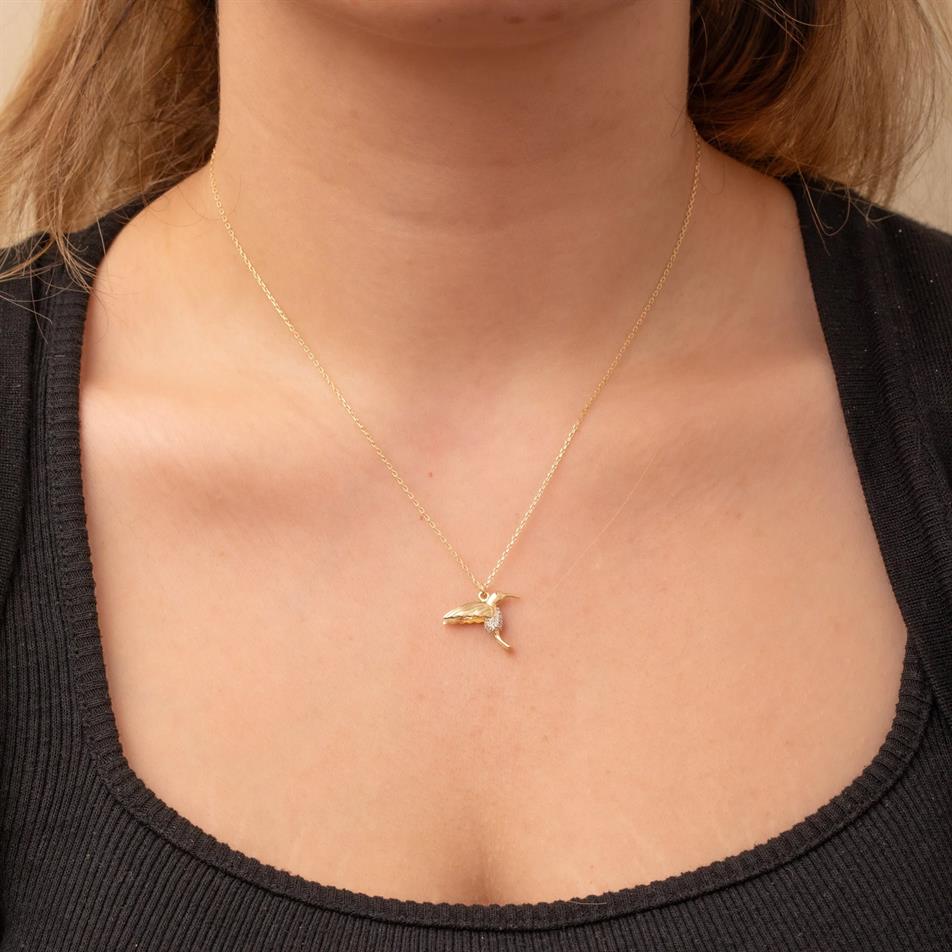 Solid Gold Hummingbird Necklace