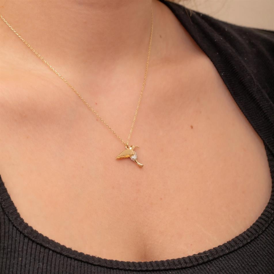 Solid Gold Hummingbird Necklace