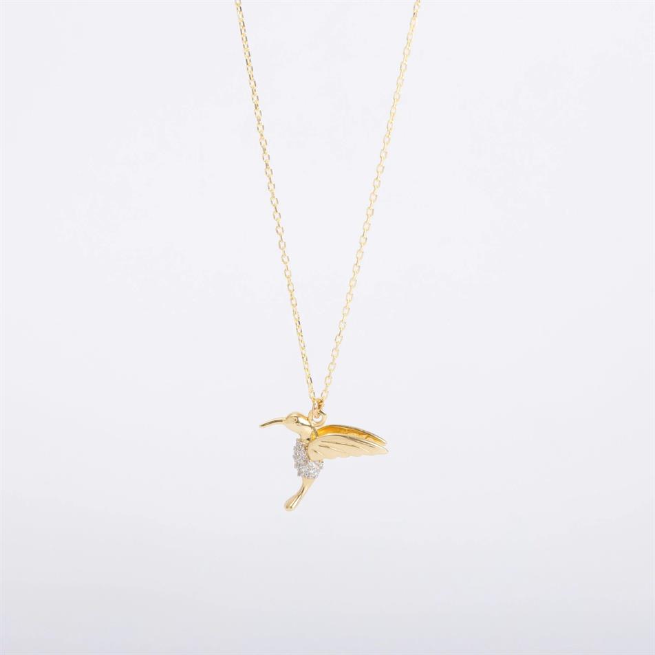 Solid Gold Hummingbird Necklace