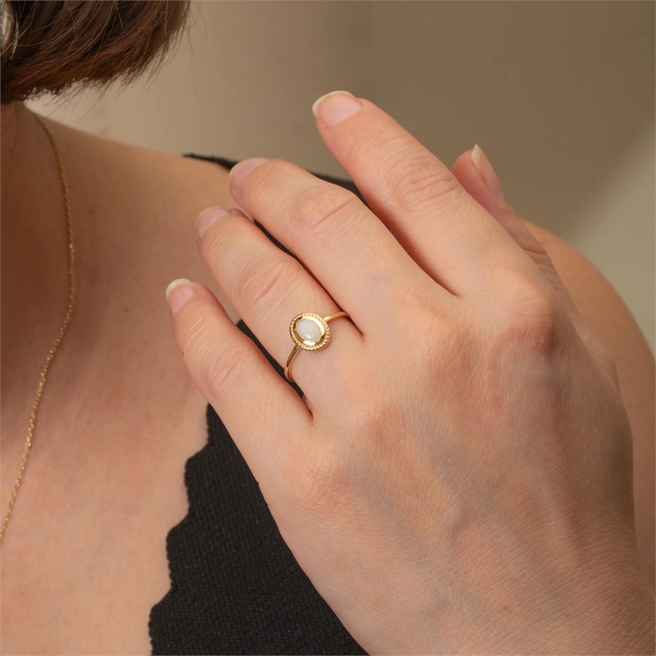 Vintage Inspired Oval Opal Solid Gold Ring