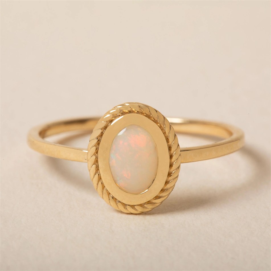 Vintage Inspired Oval Opal Solid Gold Ring