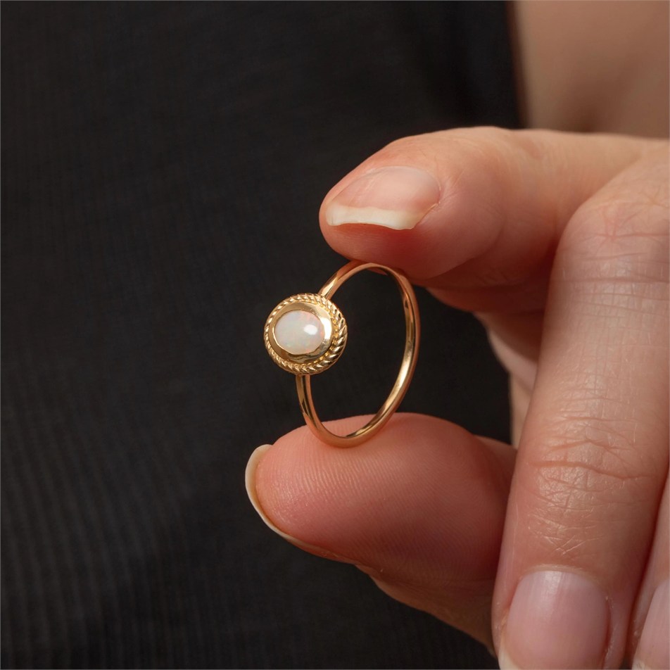 Vintage Inspired Oval Opal Solid Gold Ring