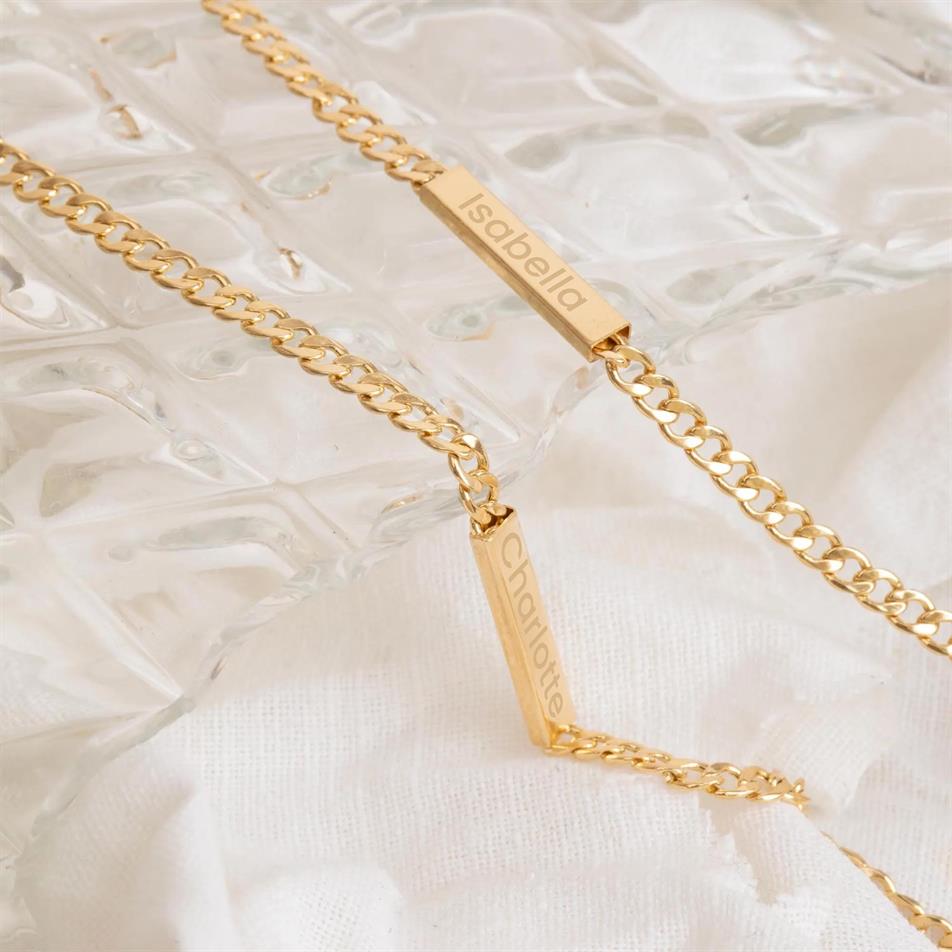 Custom Engraved Gold Chain Bar Necklace