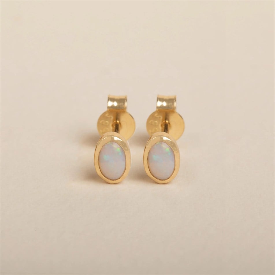 Timeless Oval Opal Solid Gold Earrings
