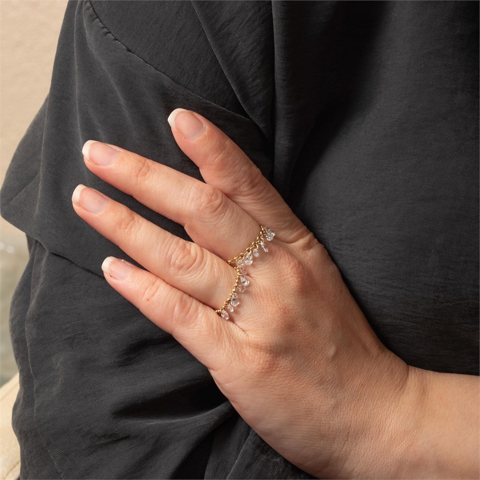 Chain Drop CZ Solid Gold Ring