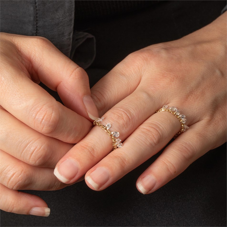 Chain Drop CZ Solid Gold Ring