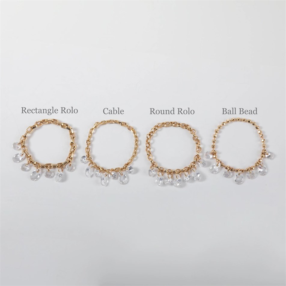 Chain Drop CZ Solid Gold Ring