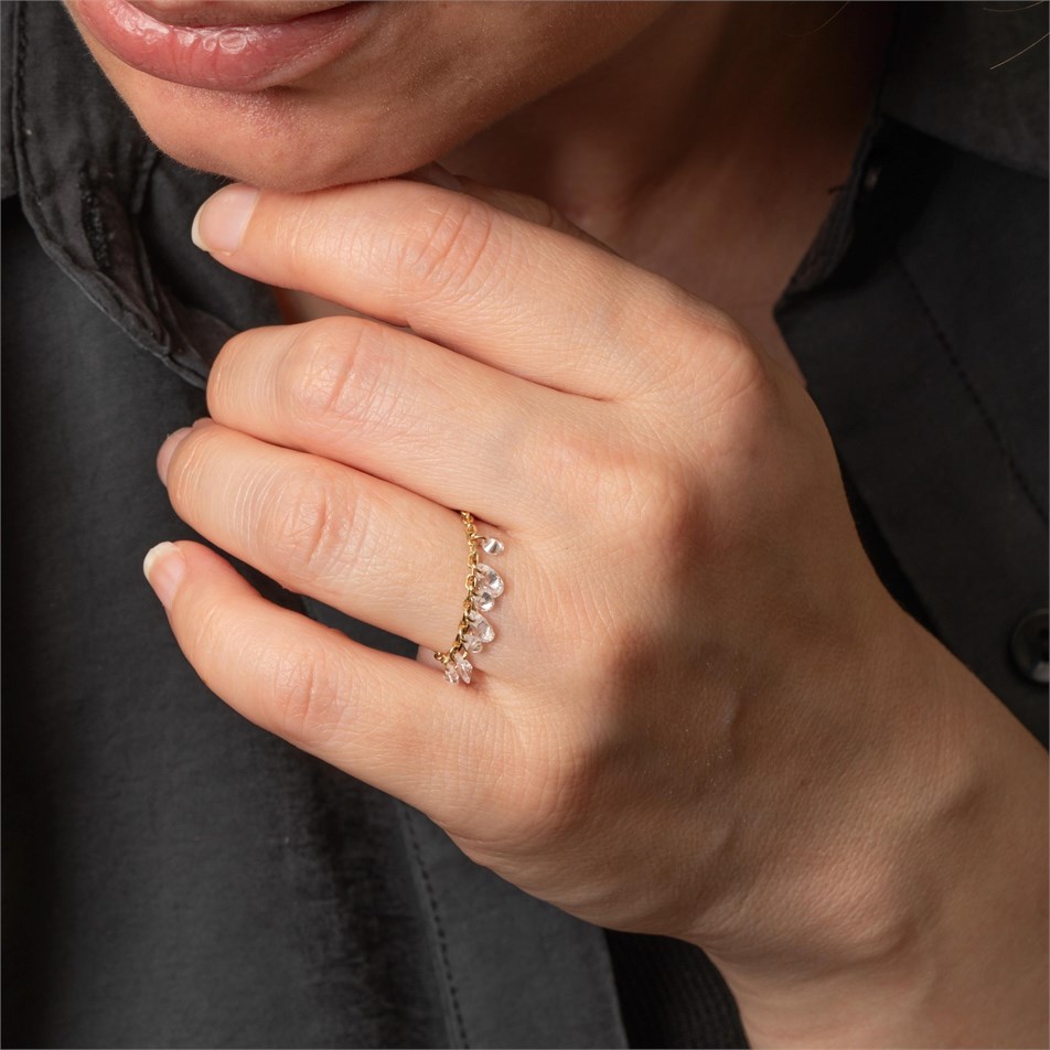 Chain Drop CZ Solid Gold Ring