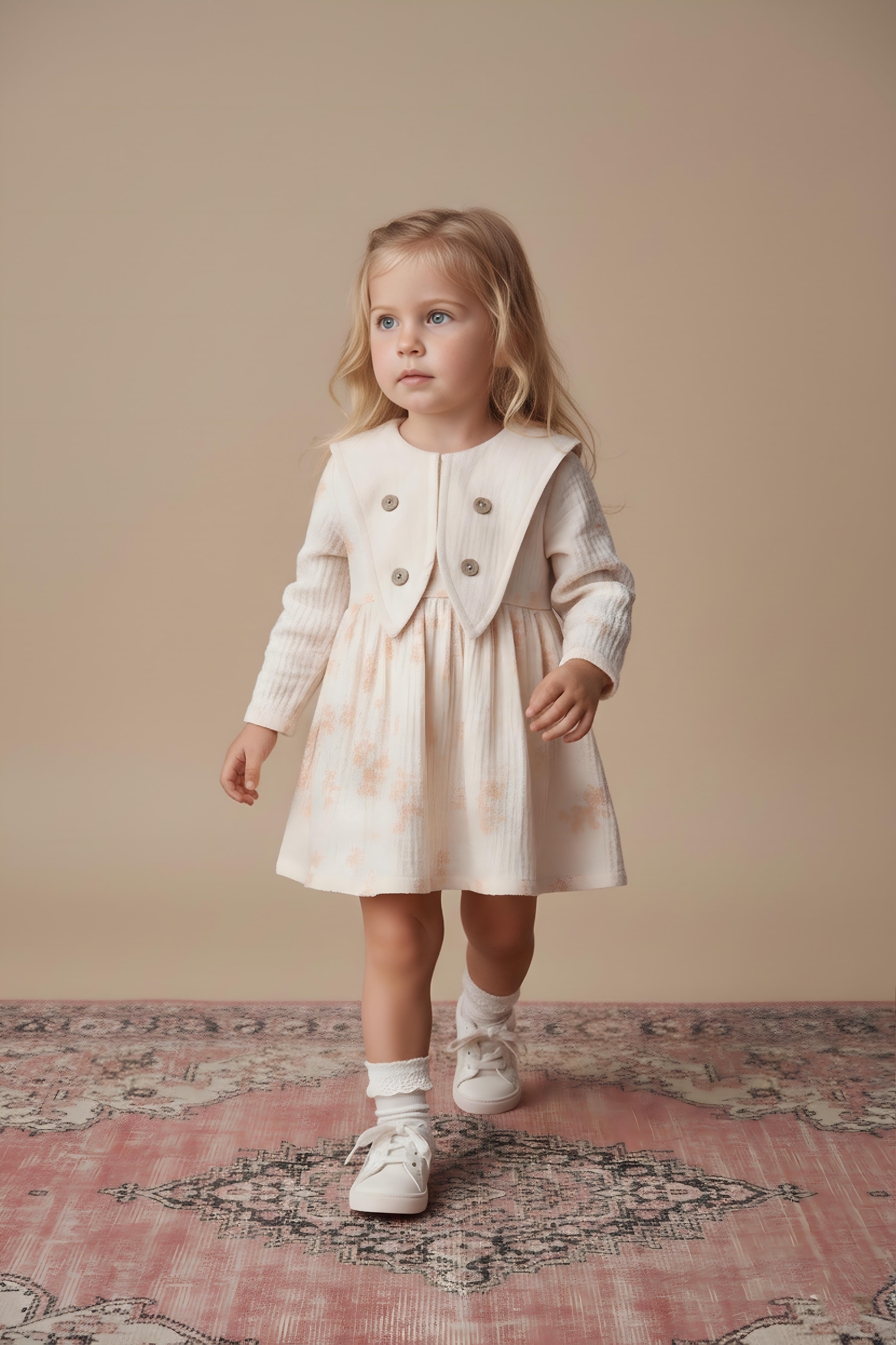 BEBEDEXS BEBE ÇİÇEKLİ YAKA DÜĞMELİ MÜSLİN ELBİSE 6-24 AY