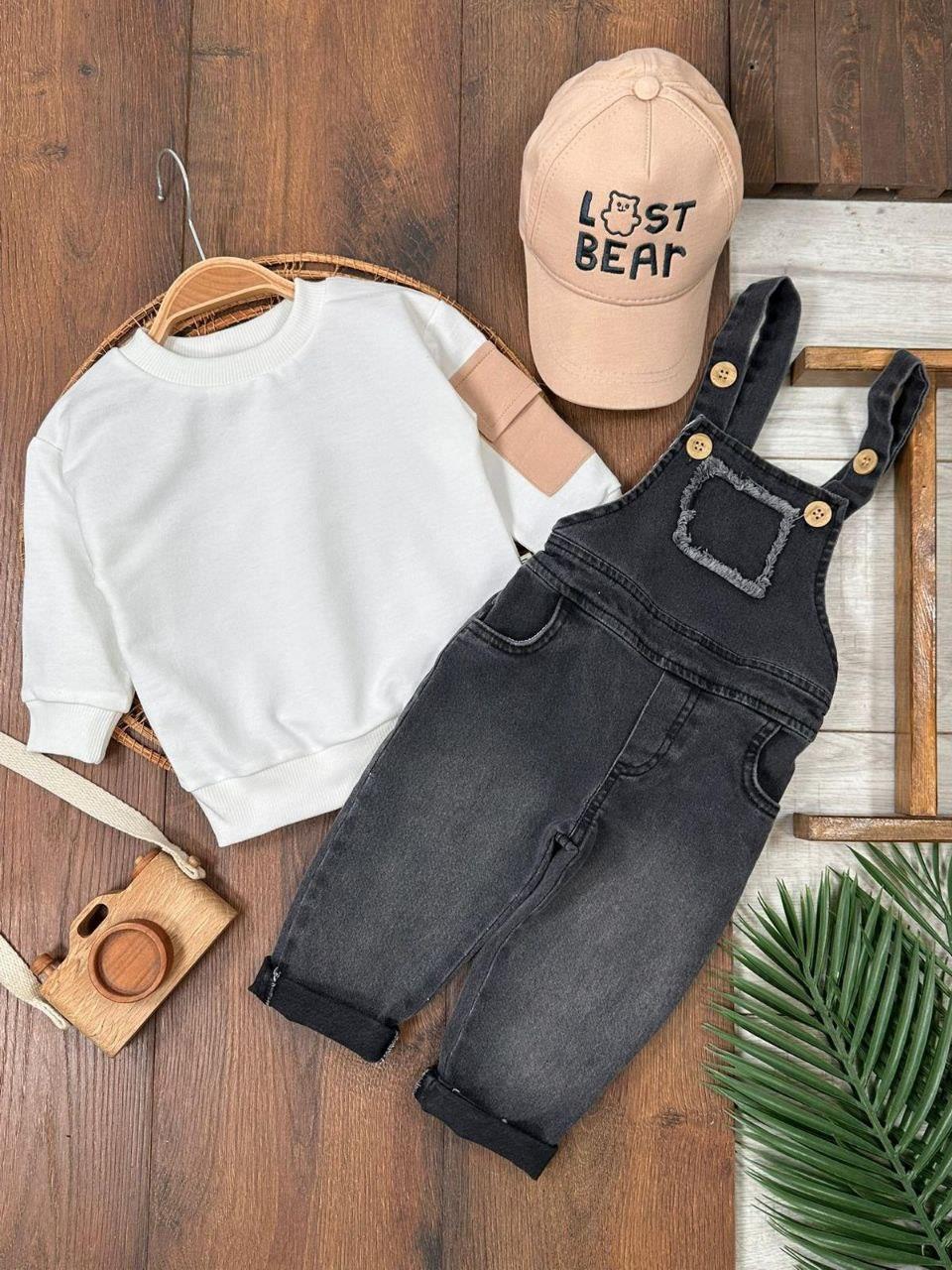 BEBENDY KİDS ERKEK BEBEK KEPLİ KOT SALOPET 2 Lİ TAKIM