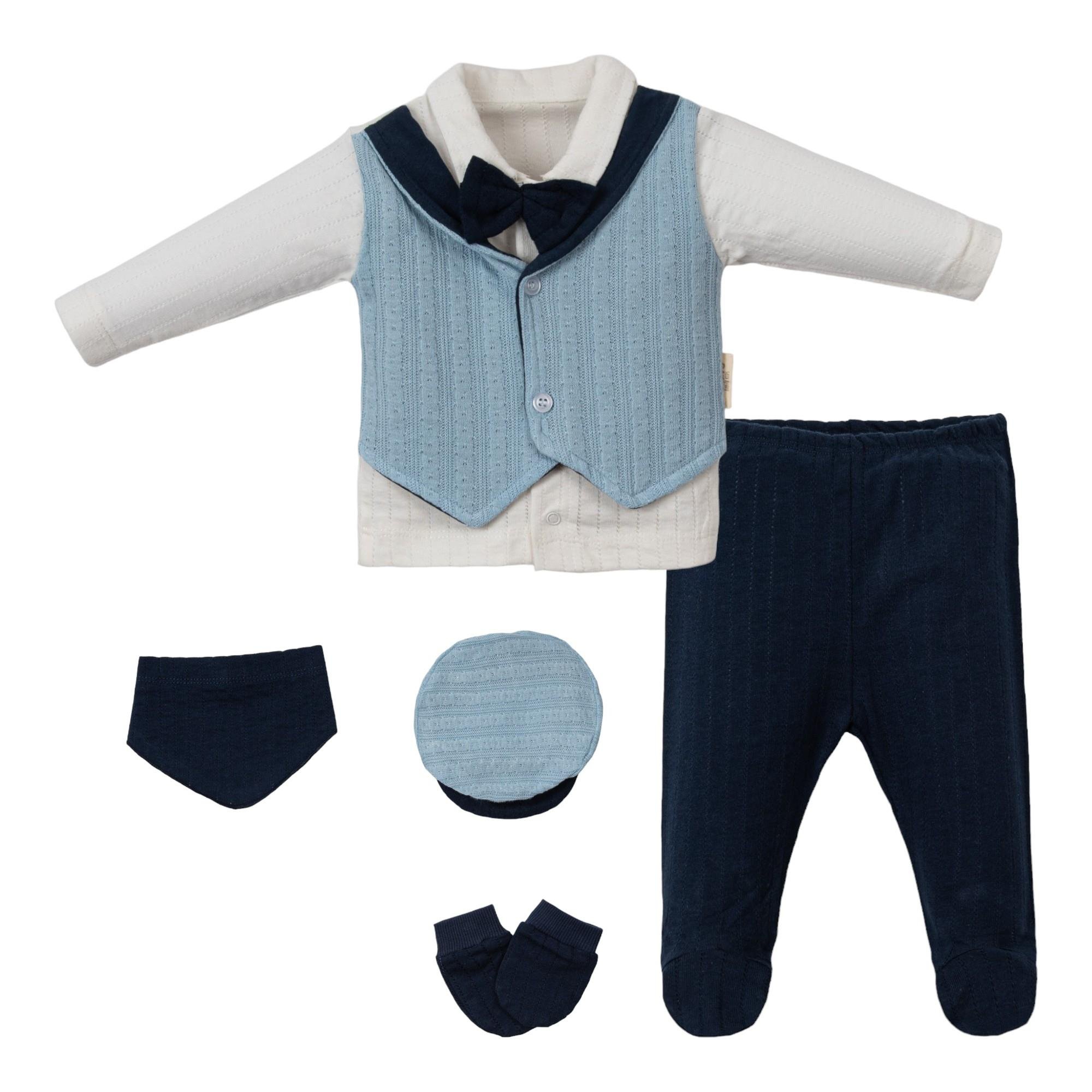 Davis Papyonlu Erkek Bebek Hastane Çıkışı Beşli Set