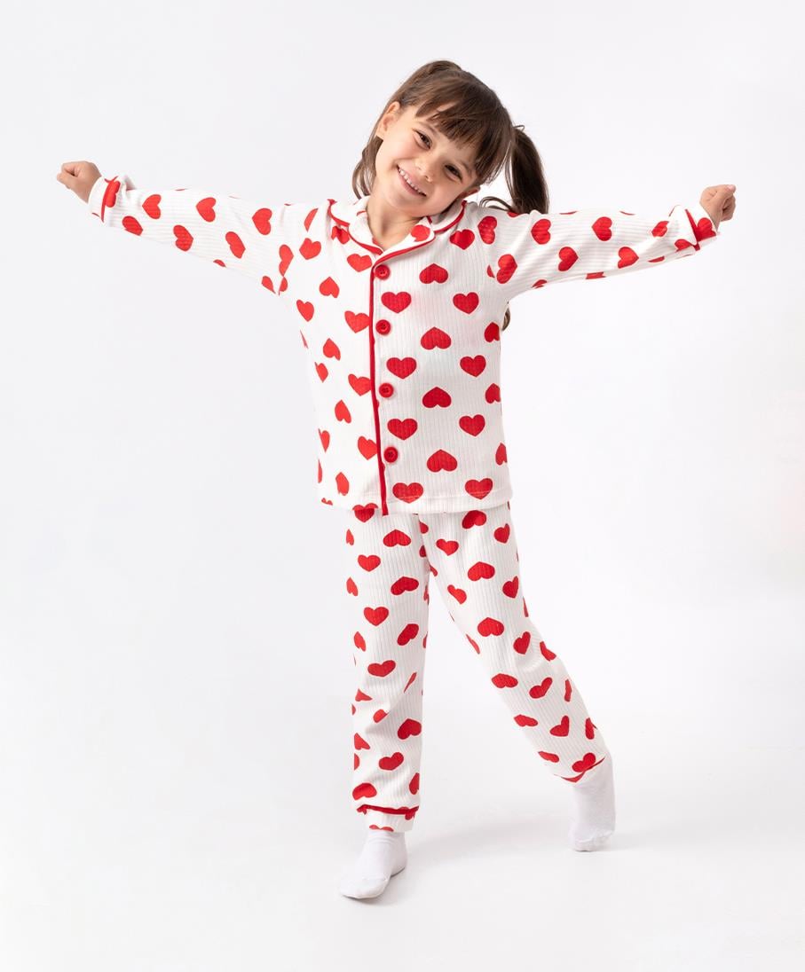 DOLAŞ KİDS BÜYÜK  KALPLİ KIZ BEBEK  PİJAMA TAKIMI
